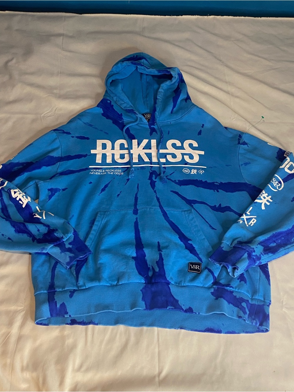 Young & Reckless Blue Tie-Dye Crewneck Hoodie Size XL